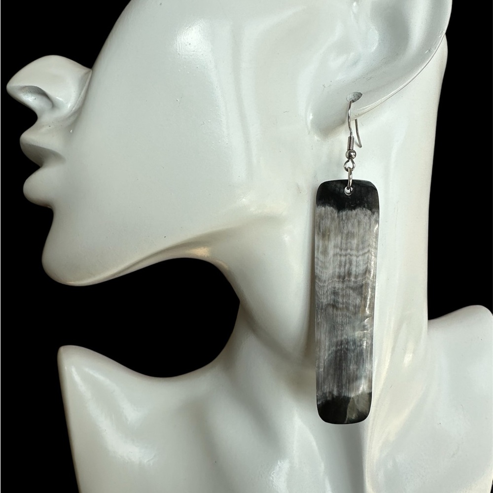 Long Rectangular African Buffalo Horn Earrings 4”… - image 2